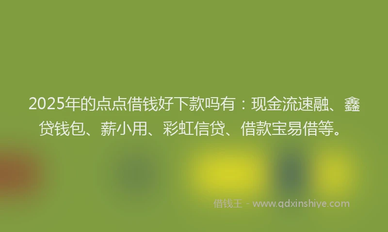2025年的点点借钱好下款吗有：现金流速融、鑫贷钱包、薪小用、彩虹信贷、借款宝易借等。