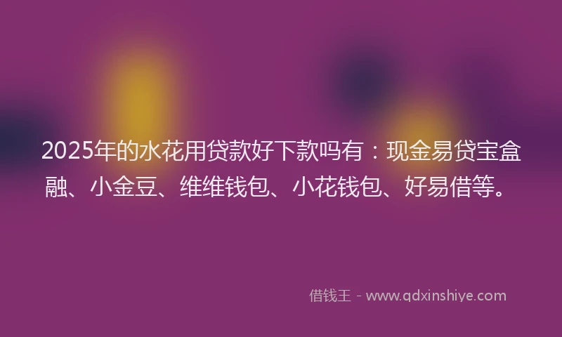 2025年的水花用贷款好下款吗有：现金易贷宝盒融、小金豆、维维钱包、小花钱包、好易借等。