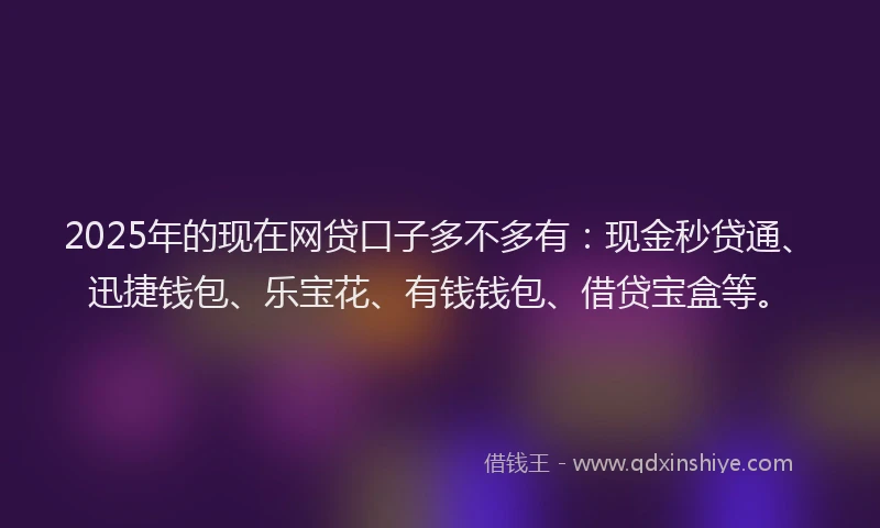 2025年的现在网贷口子多不多有：现金秒贷通、迅捷钱包、乐宝花、有钱钱包、借贷宝盒等。
