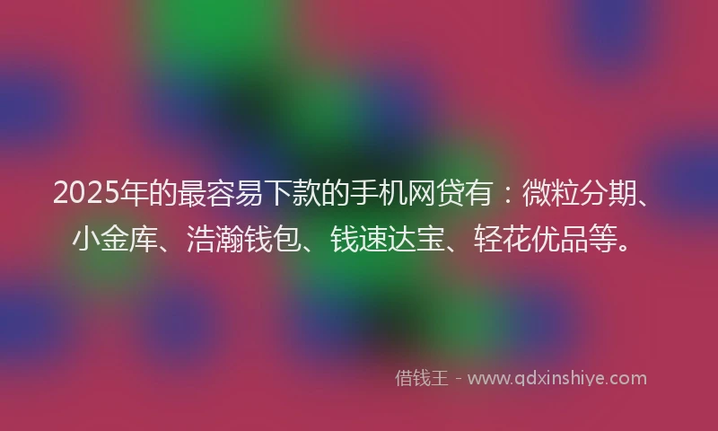 2025年的最容易下款的手机网贷有：微粒分期、小金库、浩瀚钱包、钱速达宝、轻花优品等。
