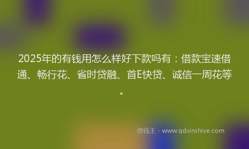 2025年的有钱用怎么样好下款吗有：借款宝速借通、畅行花、省时贷融、首E快贷、诚信一周花等。