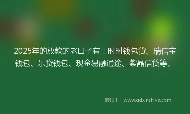 2025年的放款的老口子有：时时钱包贷、瑞信宝钱包、乐贷钱包、现金易融通途、紫晶信贷等。