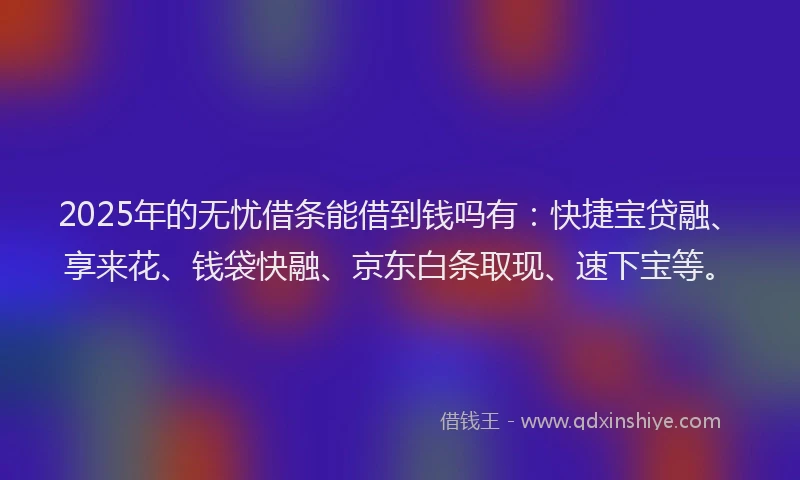 2025年的无忧借条能借到钱吗有：快捷宝贷融、享来花、钱袋快融、京东白条取现、速下宝等。