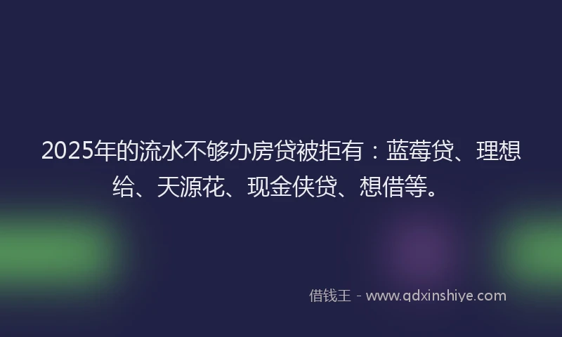 2025年的流水不够办房贷被拒有：蓝莓贷、理想给、天源花、现金侠贷、想借等。