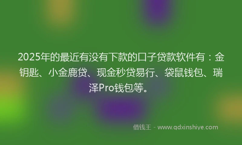 2025年的最近有没有下款的口子贷款软件有：金钥匙、小金鹿贷、现金秒贷易行、袋鼠钱包、瑞泽Pro钱包等。