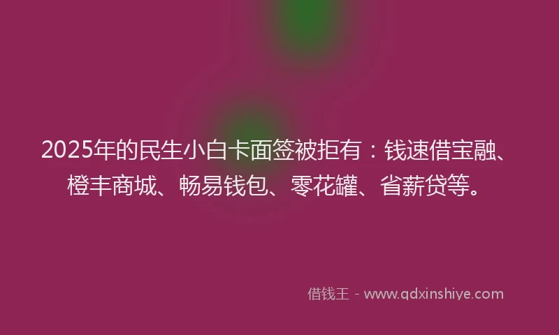 2025年的民生小白卡面签被拒有：钱速借宝融、橙丰商城、畅易钱包、零花罐、省薪贷等。