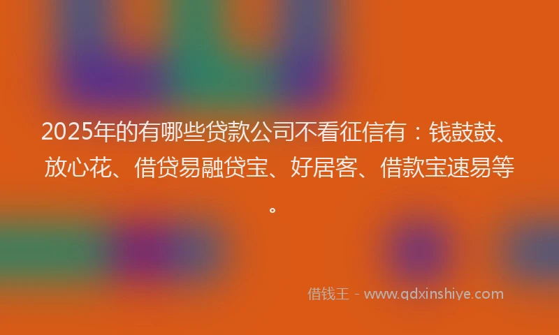 2025年的有哪些贷款公司不看征信有：钱鼓鼓、放心花、借贷易融贷宝、好居客、借款宝速易等。