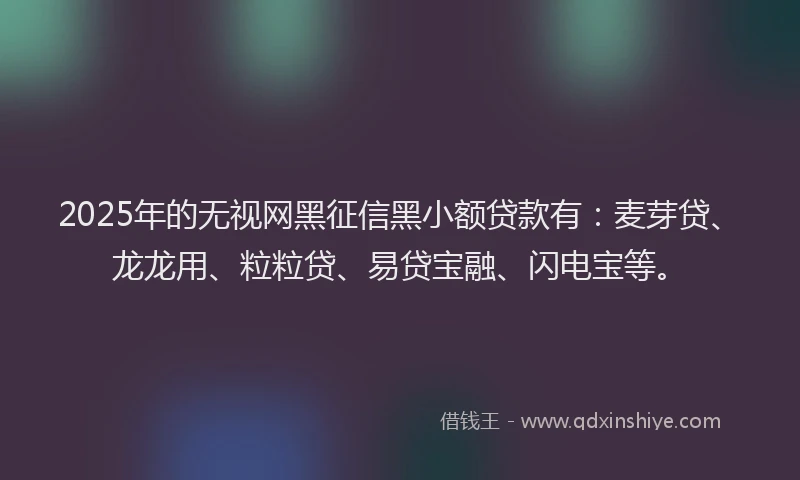 2025年的无视网黑征信黑小额贷款有：麦芽贷、龙龙用、粒粒贷、易贷宝融、闪电宝等。