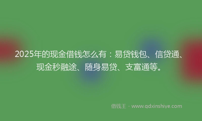 2025年的现金借钱怎么有：易贷钱包、信贷通、现金秒融途、随身易贷、支富通等。