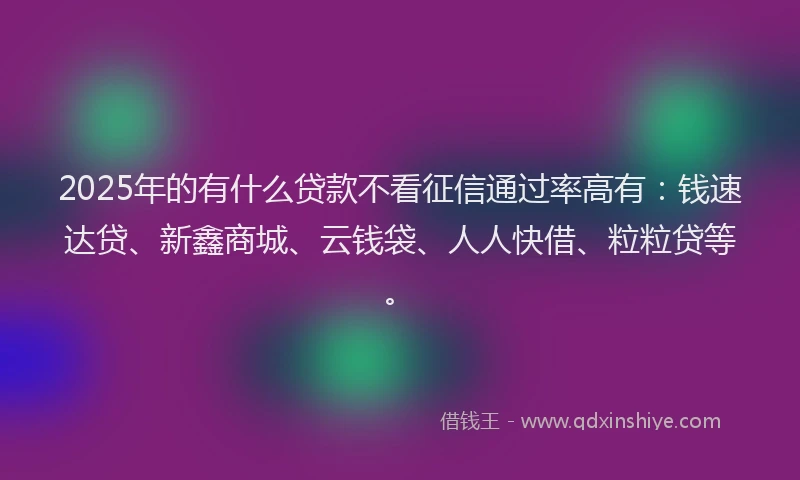 2025年的有什么贷款不看征信通过率高有：钱速达贷、新鑫商城、云钱袋、人人快借、粒粒贷等。