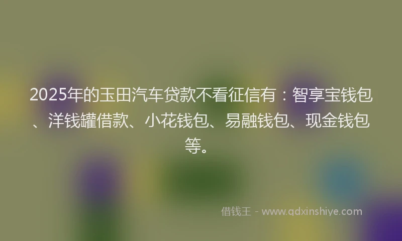 2025年的玉田汽车贷款不看征信有：智享宝钱包、洋钱罐借款、小花钱包、易融钱包、现金钱包等。