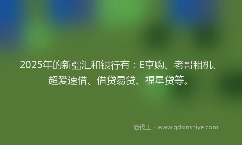 2025年的新彊汇和银行有：E享购、老哥租机、超爱速借、借贷易贷、福星贷等。