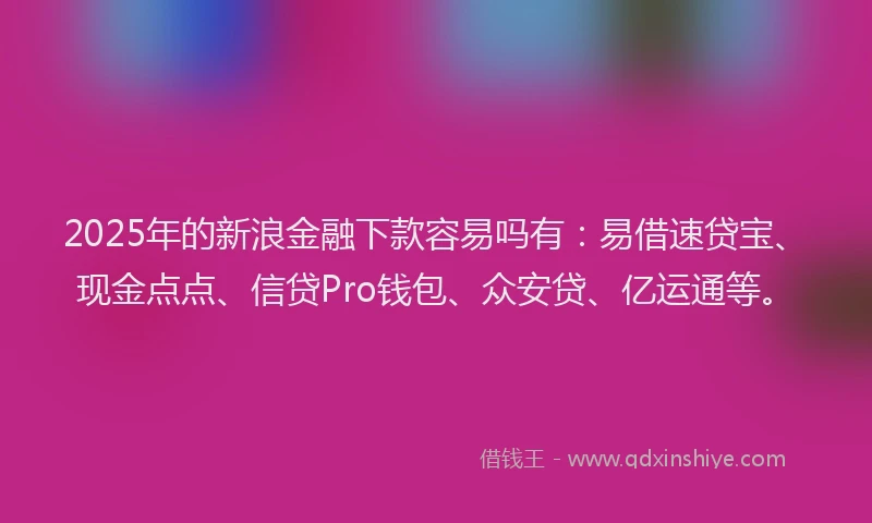 2025年的新浪金融下款容易吗有：易借速贷宝、现金点点、信贷Pro钱包、众安贷、亿运通等。