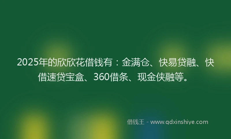 2025年的欣欣花借钱有：金满仓、快易贷融、快借速贷宝盒、360借条、现金侠融等。