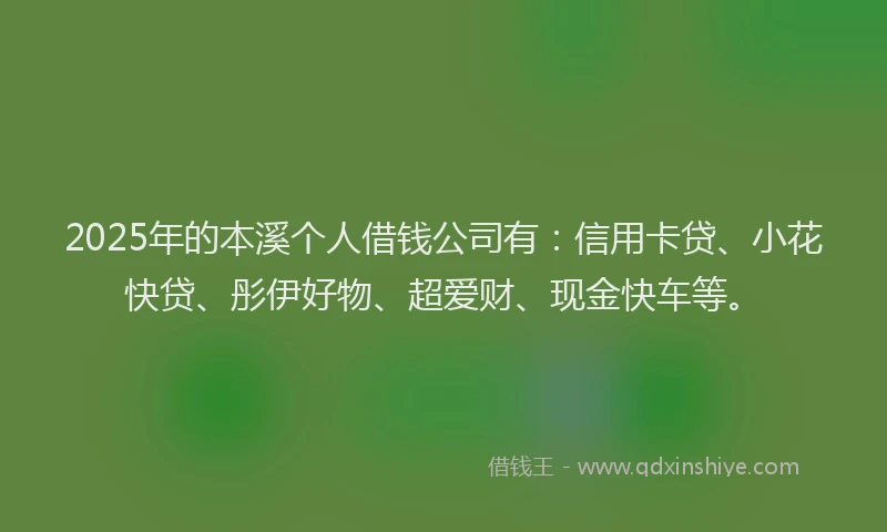 2025年的本溪个人借钱公司有：信用卡贷、小花快贷、彤伊好物、超爱财、现金快车等。