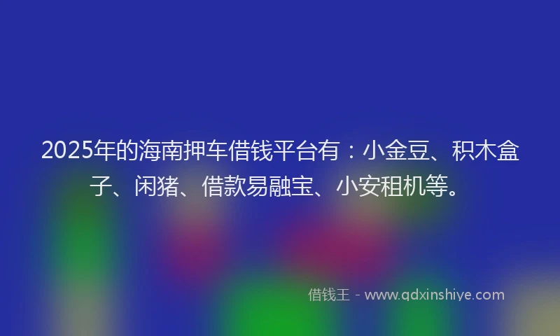 2025年的海南押车借钱平台有：小金豆、积木盒子、闲猪、借款易融宝、小安租机等。