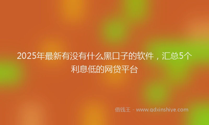 2025年最新有没有什么黑口子的软件，汇总5个利息低的网贷平台
