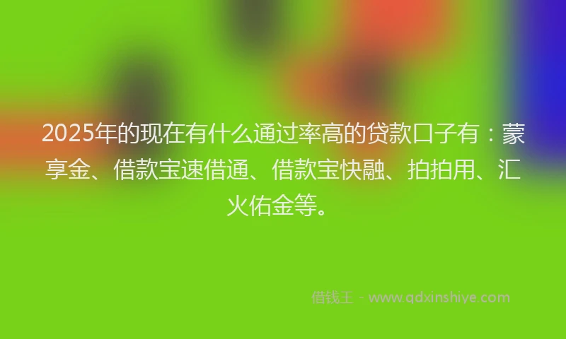 2025年的现在有什么通过率高的贷款口子有：蒙享金、借款宝速借通、借款宝快融、拍拍用、汇火佑金等。