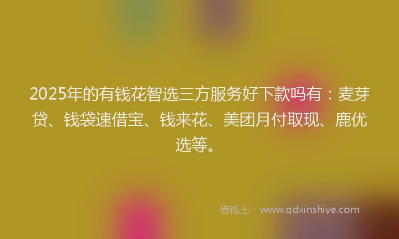 2025年的有钱花智选三方服务好下款吗有：麦芽贷、钱袋速借宝、钱来花、美团月付取现、鹿优选等。
