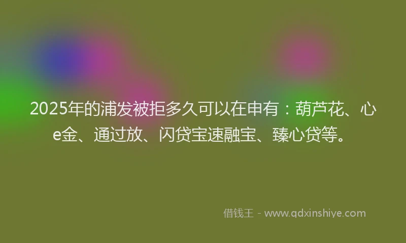 2025年的浦发被拒多久可以在申有：葫芦花、心e金、通过放、闪贷宝速融宝、臻心贷等。