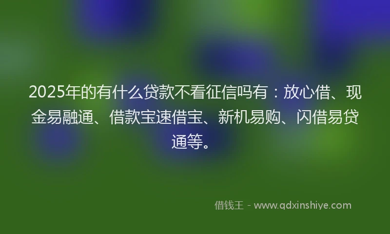 2025年的有什么贷款不看征信吗有：放心借、现金易融通、借款宝速借宝、新机易购、闪借易贷通等。