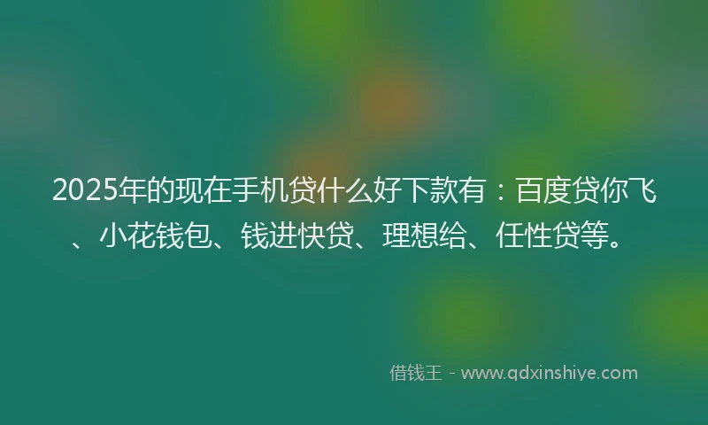 2025年的现在手机贷什么好下款有：百度贷你飞、小花钱包、钱进快贷、理想给、任性贷等。