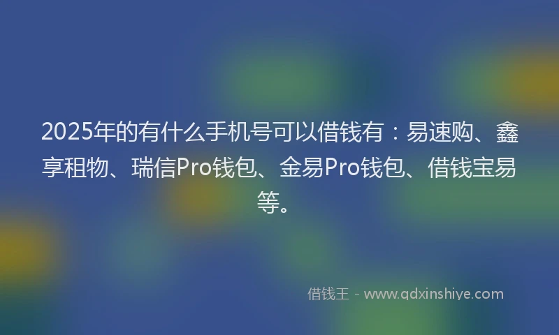 2025年的有什么手机号可以借钱有：易速购、鑫享租物、瑞信Pro钱包、金易Pro钱包、借钱宝易等。