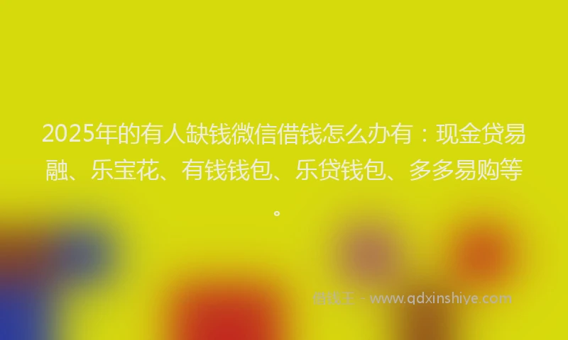 2025年的有人缺钱微信借钱怎么办有：现金贷易融、乐宝花、有钱钱包、乐贷钱包、多多易购等。