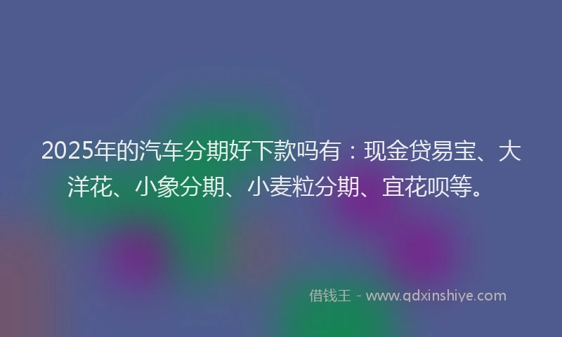 2025年的汽车分期好下款吗有：现金贷易宝、大洋花、小象分期、小麦粒分期、宜花呗等。