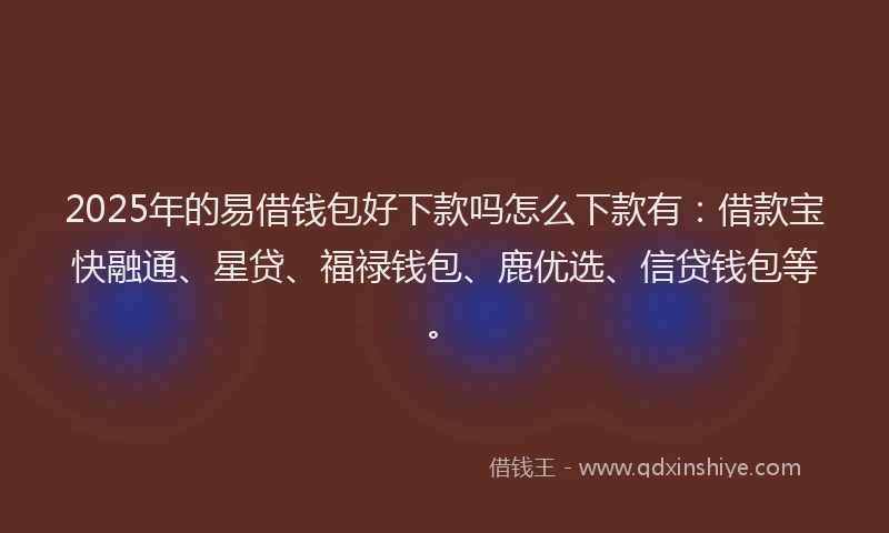 2025年的易借钱包好下款吗怎么下款有：借款宝快融通、星贷、福禄钱包、鹿优选、信贷钱包等。