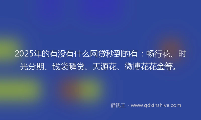 2025年的有没有什么网贷秒到的有：畅行花、时光分期、钱袋瞬贷、天源花、微博花花金等。
