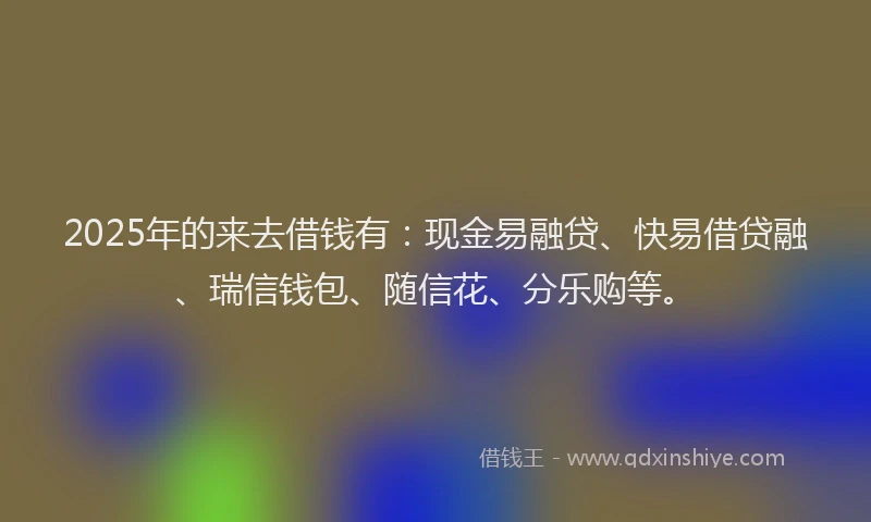 2025年的来去借钱有：现金易融贷、快易借贷融、瑞信钱包、随信花、分乐购等。