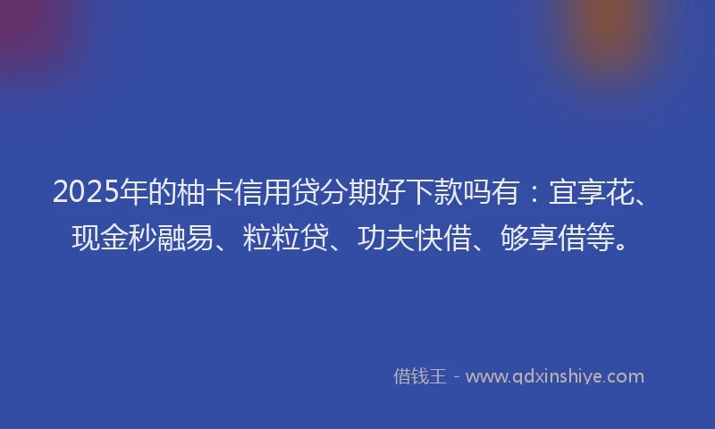 2025年的柚卡信用贷分期好下款吗有：宜享花、现金秒融易、粒粒贷、功夫快借、够享借等。