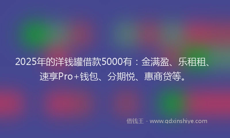 2025年的洋钱罐借款5000有：金满盈、乐租租、速享Pro+钱包、分期悦、惠商贷等。
