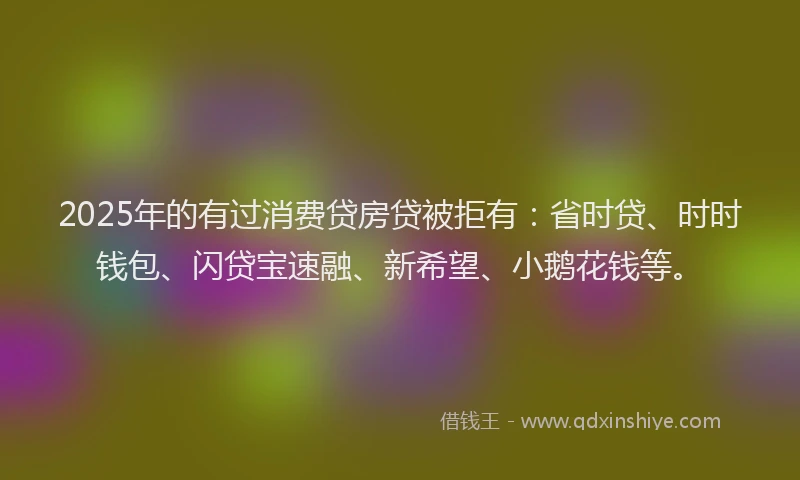 2025年的有过消费贷房贷被拒有:省时贷、时时钱包、闪贷宝速融、新希望、小鹅花钱等。