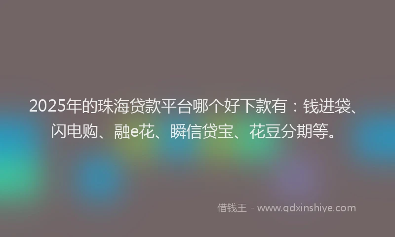 2025年的珠海贷款平台哪个好下款有：钱进袋、闪电购、融e花、瞬信贷宝、花豆分期等。