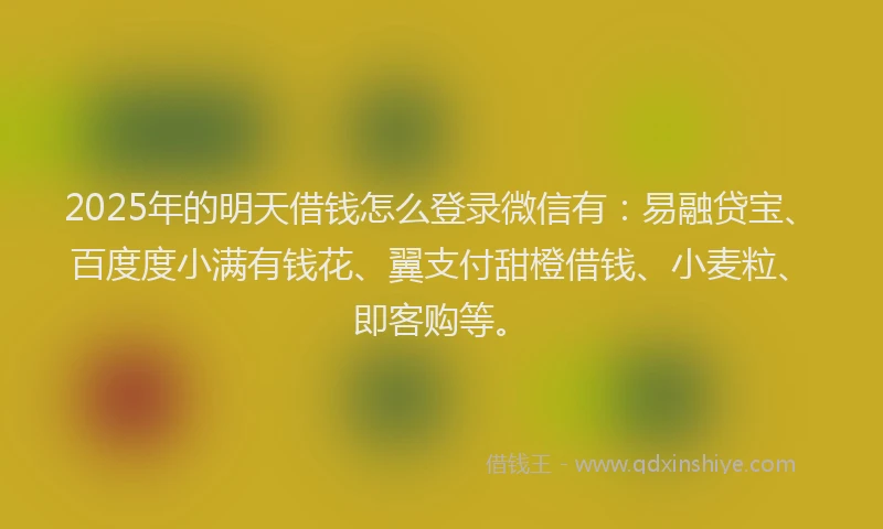 2025年的明天借钱怎么登录微信有：易融贷宝、百度度小满有钱花、翼支付甜橙借钱、小麦粒、即客购等。