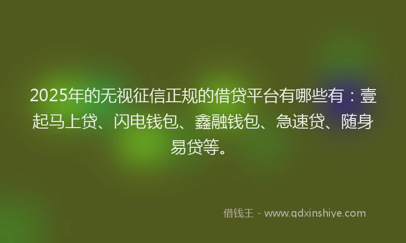 2025年的无视征信正规的借贷平台有哪些有：壹起马上贷、闪电钱包、鑫融钱包、急速贷、随身易贷等。