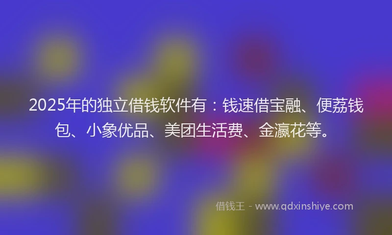 2025年的独立借钱软件有：钱速借宝融、便荔钱包、小象优品、美团生活费、金瀛花等。