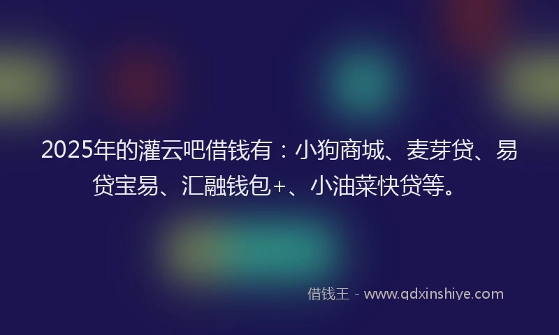 2025年的灌云吧借钱有：小狗商城、麦芽贷、易贷宝易、汇融钱包+、小油菜快贷等。