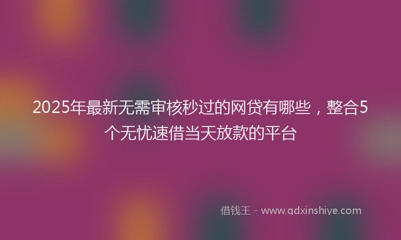 2025年最新无需审核秒过的网贷有哪些，整合5个无忧速借当天放款的平台