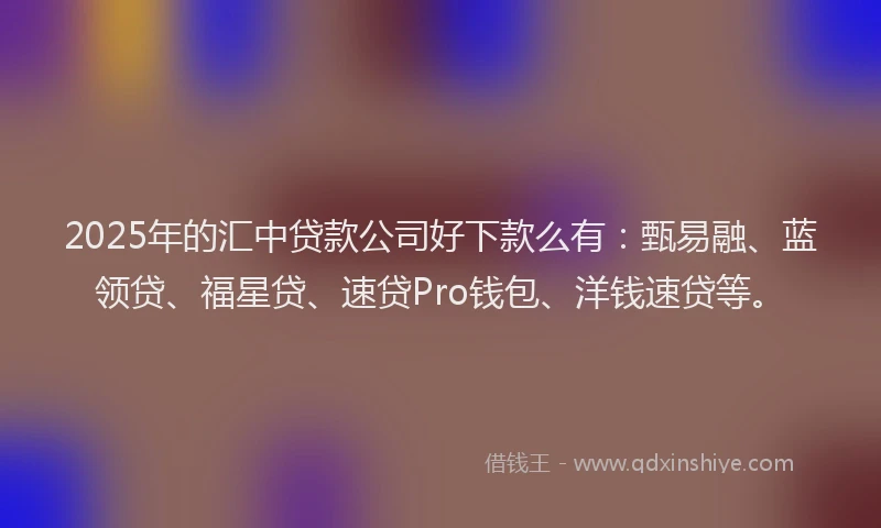 2025年的汇中贷款公司好下款么有：甄易融、蓝领贷、福星贷、速贷Pro钱包、洋钱速贷等。