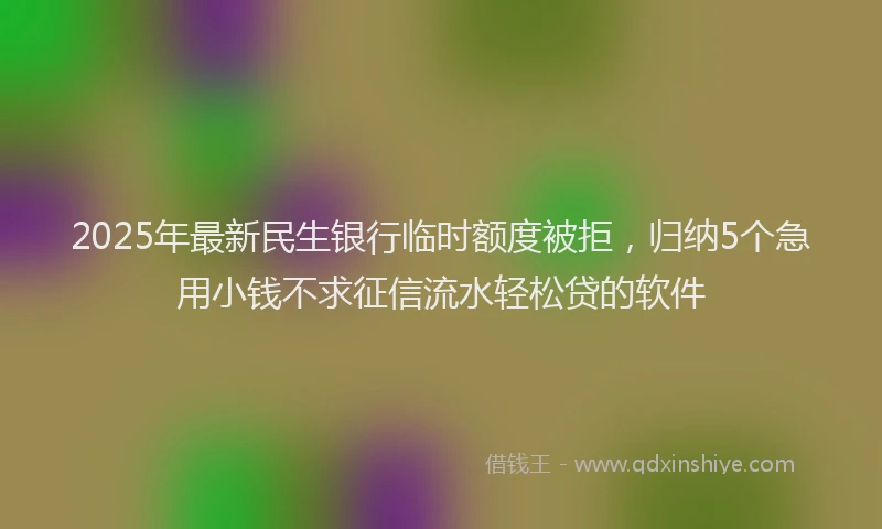 2025年最新民生银行临时额度被拒，归纳5个急用小钱不求征信流水轻松贷的软件