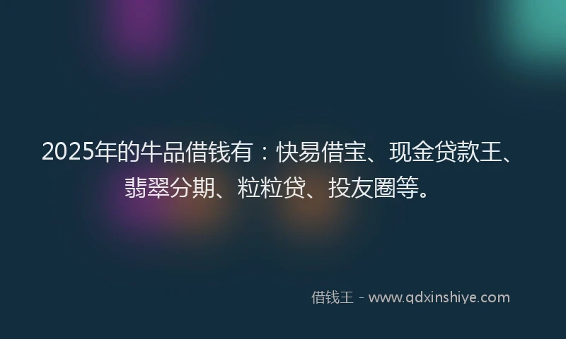 2025年的牛品借钱有：快易借宝、现金贷款王、翡翠分期、粒粒贷、投友圈等。