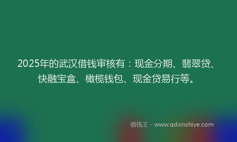 2025年的武汉借钱审核有：现金分期、翡翠贷、快融宝盒、橄榄钱包、现金贷易行等。