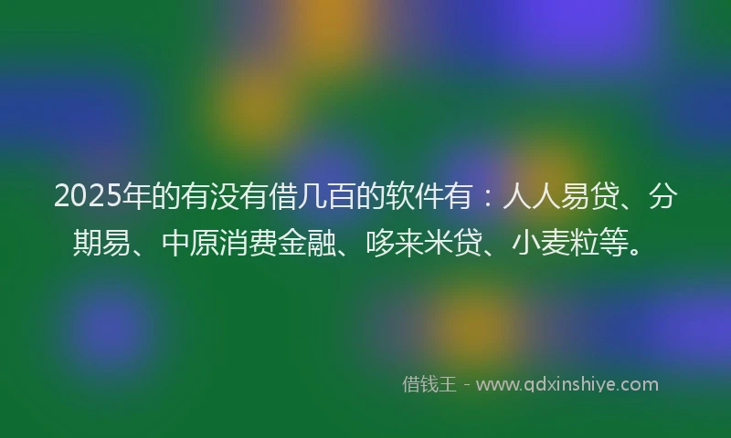 2025年的有没有借几百的软件有：人人易贷、分期易、中原消费金融、哆来米贷、小麦粒等。