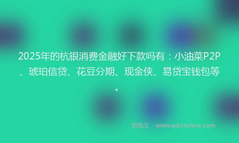 2025年的杭银消费金融好下款吗有：小油菜P2P、琥珀信贷、花豆分期、现金侠、易贷宝钱包等。
