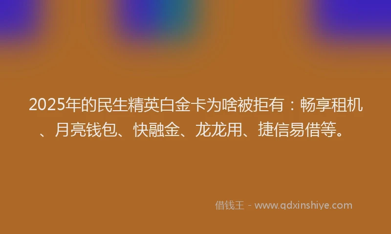 2025年的民生精英白金卡为啥被拒有：畅享租机、月亮钱包、快融金、龙龙用、捷信易借等。