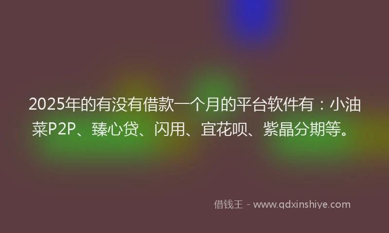 2025年的有没有借款一个月的平台软件有：小油菜P2P、臻心贷、闪用、宜花呗、紫晶分期等。