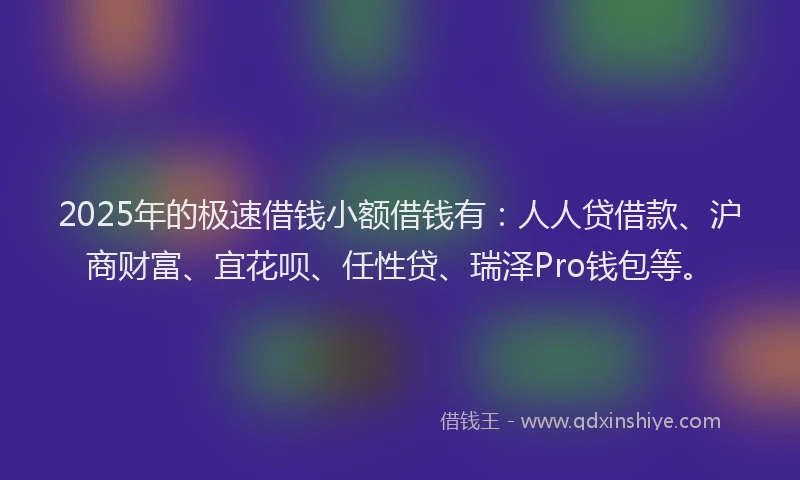 2025年的极速借钱小额借钱有：人人贷借款、沪商财富、宜花呗、任性贷、瑞泽Pro钱包等。